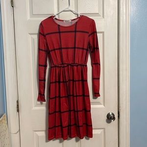 Moking Top Red with Blue Dress.